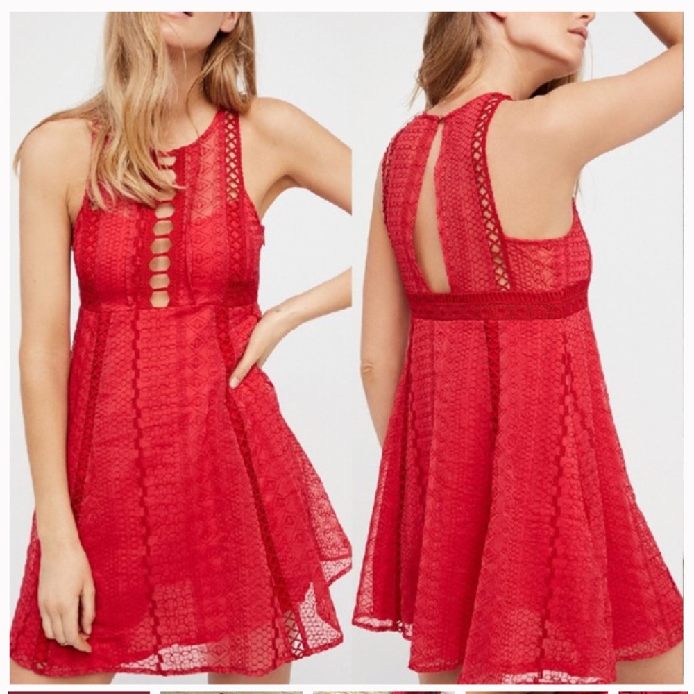 Free People Wherever You Go Red boho cut-out dress